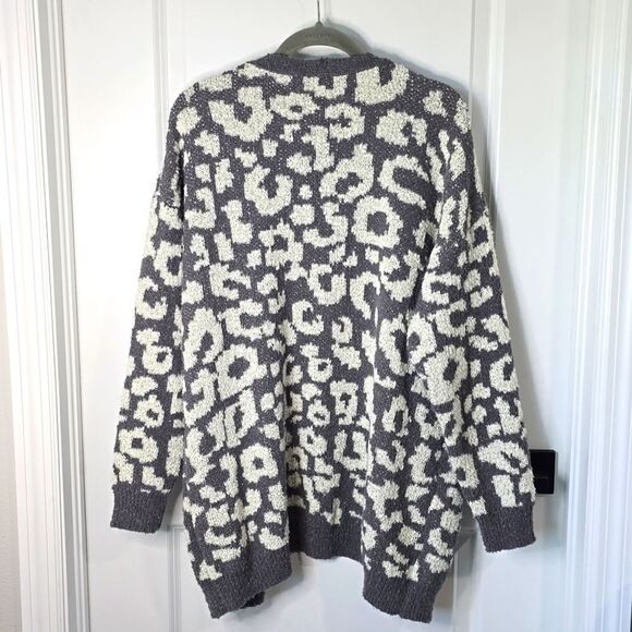 Dreamers Gray And White Open Front Floral Print Cardigan - Size Large - Picture 3 of 12